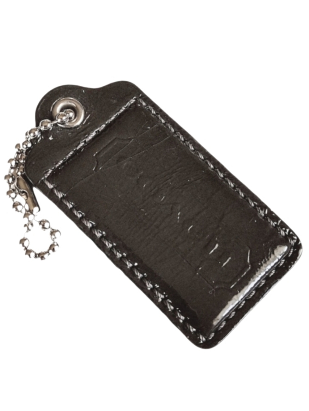 ♠️ 3" XL Coach Dark Charcoal Gray Leather Hang Tag Bag Fob Keychain Purse Charm